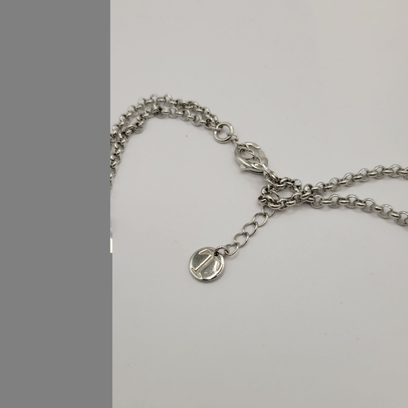 Talbots double strand silver heavy oval bead necklace bezel set clear rhinestone - Picture 2 of 11